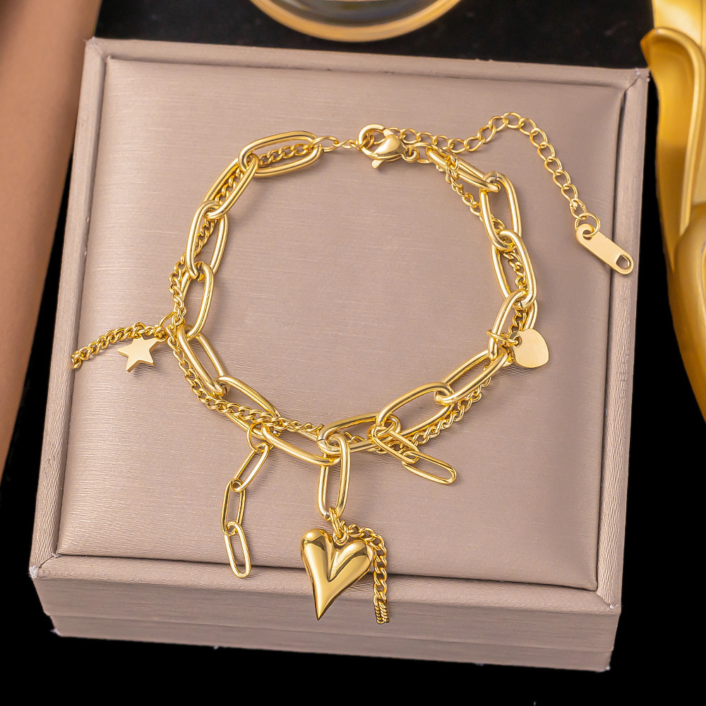 Cross-Border Ins New Fashion Versatile Multi-Layered Star Bracelet Women's Stainless Steel Plated Real Gold Geometric Star Bracelet