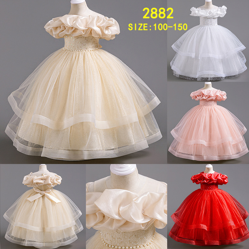 New Classic Cross-Border European and American Dresses Children's Dresses New Mesh Fashion Girls Princess Dress Children's Clothing in Stock