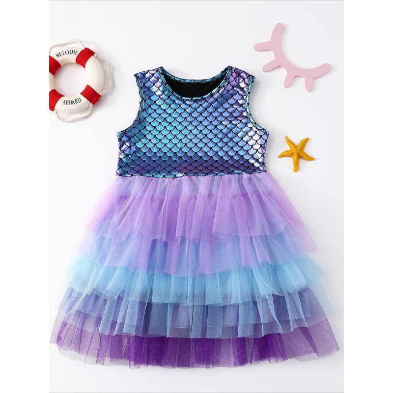 Fish scale dress girls dress mermaid dress puffy dress Princess dress mesh tutu cake