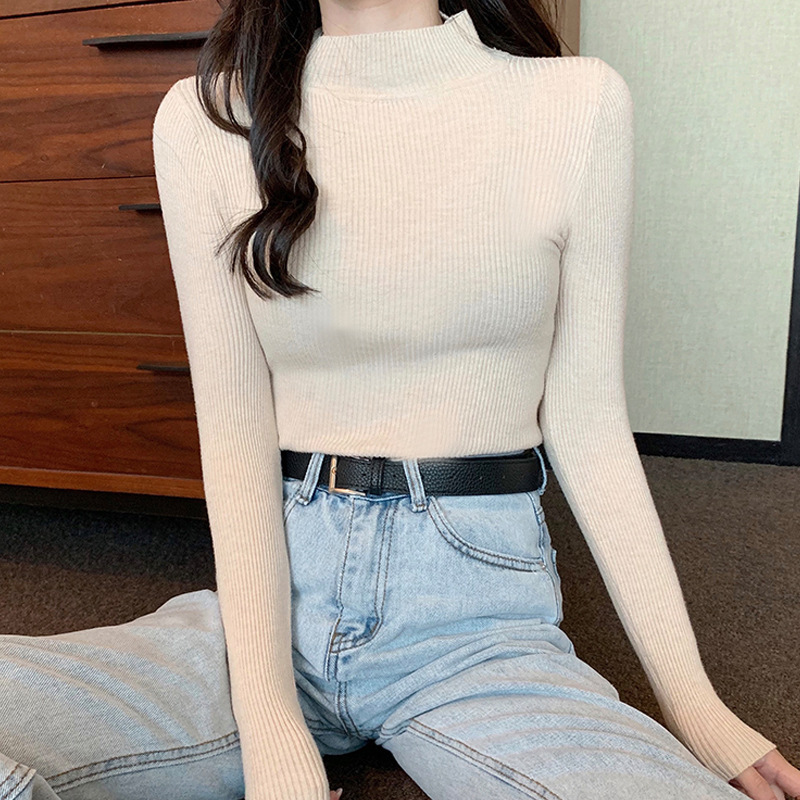 Picture of Sweater women's 2022 new autumn and winter long sleeve inner Slim Korean base shirt half high collar pullover sweater wholesale