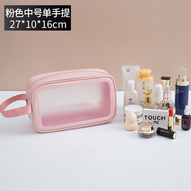 Picture of PVC Transparent Cosmetic Bag Simple Large Capacity Bath Bag PU Waterproof Portable Toiletry Bag Portable Travel Storage Bag