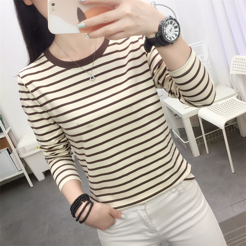 Picture of Striped T-shirt Women's Long Sleeve Top Early Autumn 2024 New plus size Loose Slimming Base Shirt Striped T-shirt