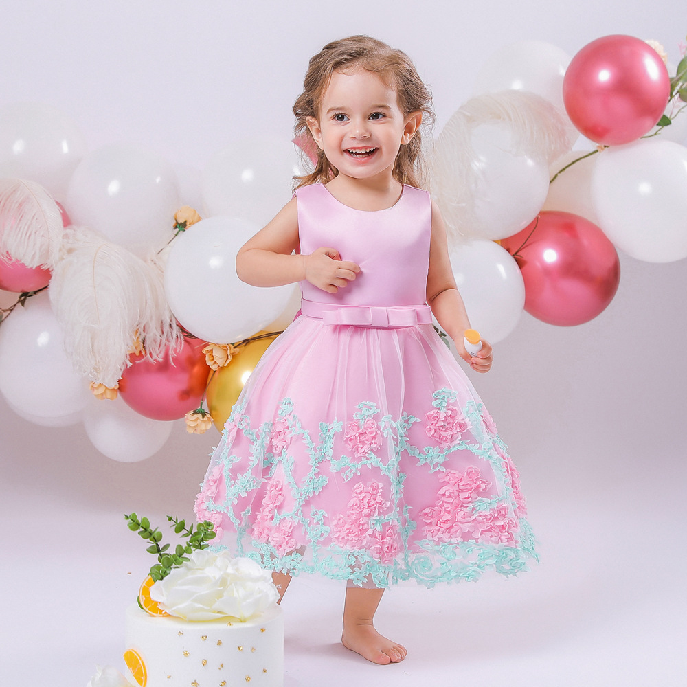 Picture of New summer European and American Princess flower sleeveless mesh baby dress cotton dress children's dress spot