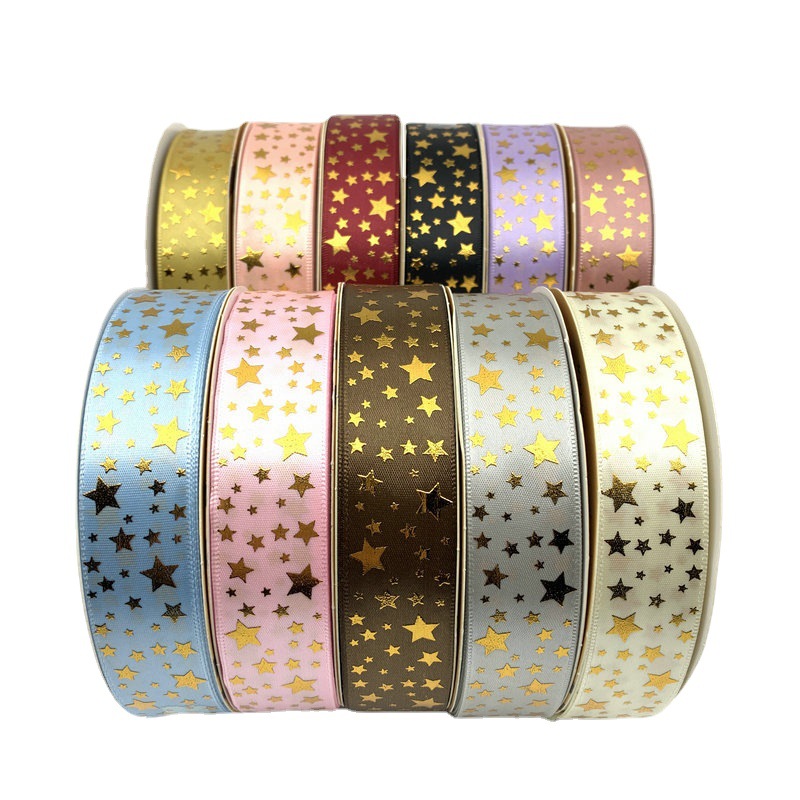 2.5cm wide thermosetting bronzing five-pointed star star pattern gift box ribbon bag decoration accessories hand gift