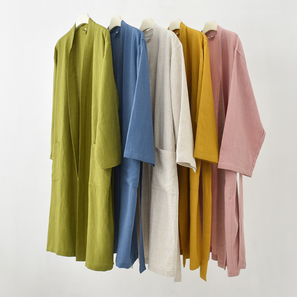 Picture of Spring and Summer Gastrodia Linen Bathrobe Bathrobe Pajamas Nightgown Home Clothing Absorbent Breathable Skin-friendly Bacteriostatic Sensitive Skin