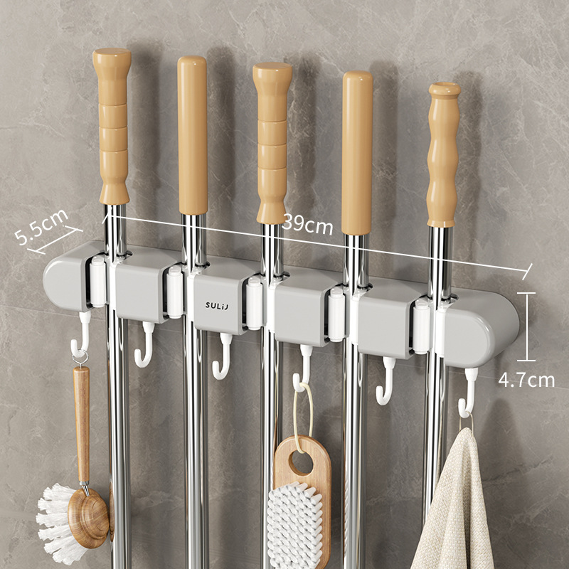 Picture of Wall-mounted mop clip rack punch-free hook balcony bathroom bathroom buckle fixed broom storage rack