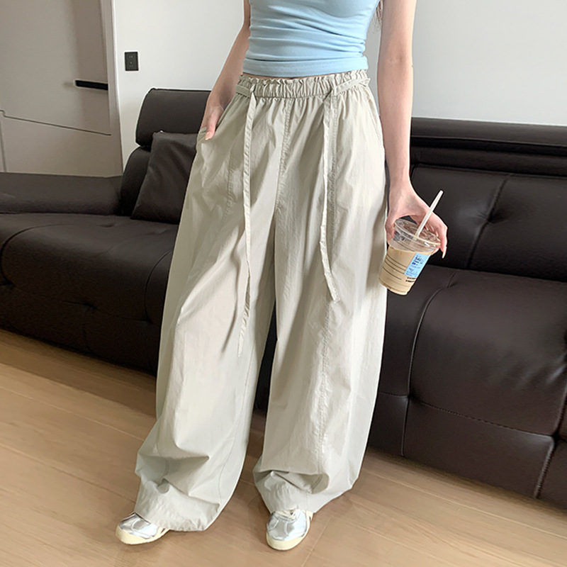 Uncle Radish Korean versatile slacks women's scimitar pants summer thin high-waisted loose lace-up quick-drying wide-leg pants