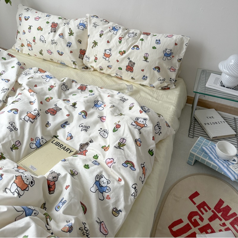 Picture of Small fresh pastoral style cotton bed four-piece set cotton bed sheet quilt cover quilt cover bed hat dormitory three-piece set