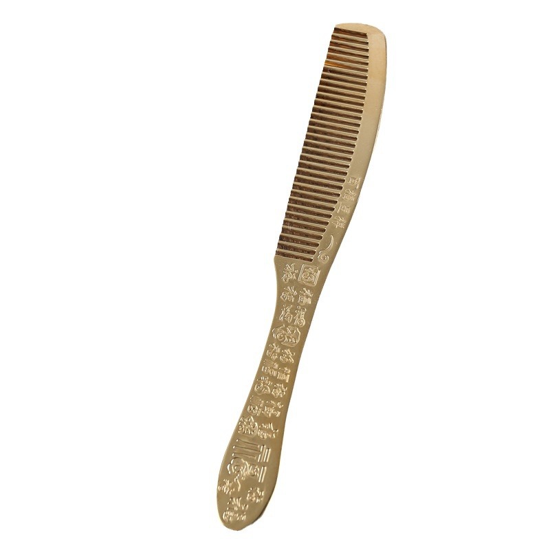 Picture of All brass Baifu comb exquisite long handle pure copper comb collection pattern Chinese men and women massage comb gift