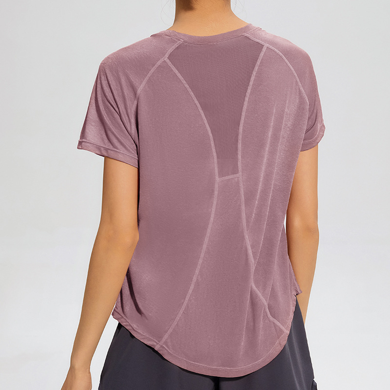 Picture of European and American Sports Short-sleeved Women's Yoga Top Gym Running Training Loose T-shirt Mesh Thin Fitness Clothes for Summer