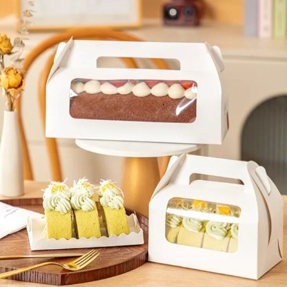 Cake Roll Packaging Box Swiss Roll Long Box Mousse Towel Roll Box Cut Cake Whole Roll Dessert Suitcase