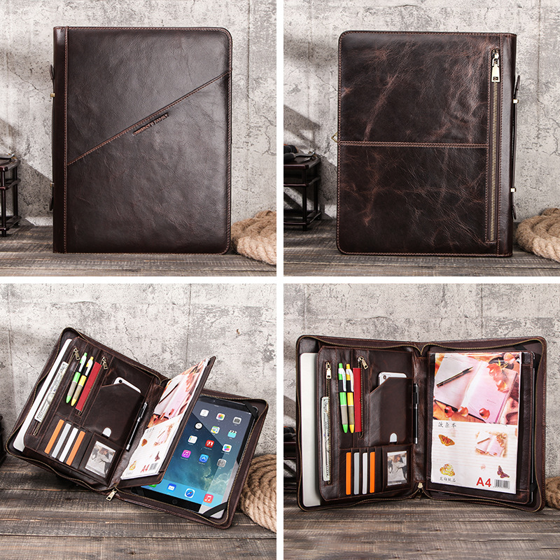 Picture of Suitable for ipad pro12.9 leather protective case multi-function can be put a4 paper zipper portable iPad leather case wholesale
