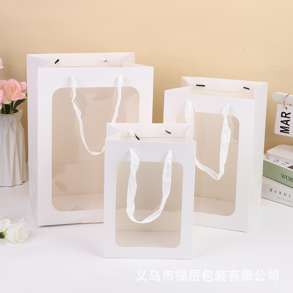 Exquisite Handbag, Flower Bouquet, Transparent Packaging Bag, High-End Gift Bag, Cross-Border Large Gift Bag Wholesale