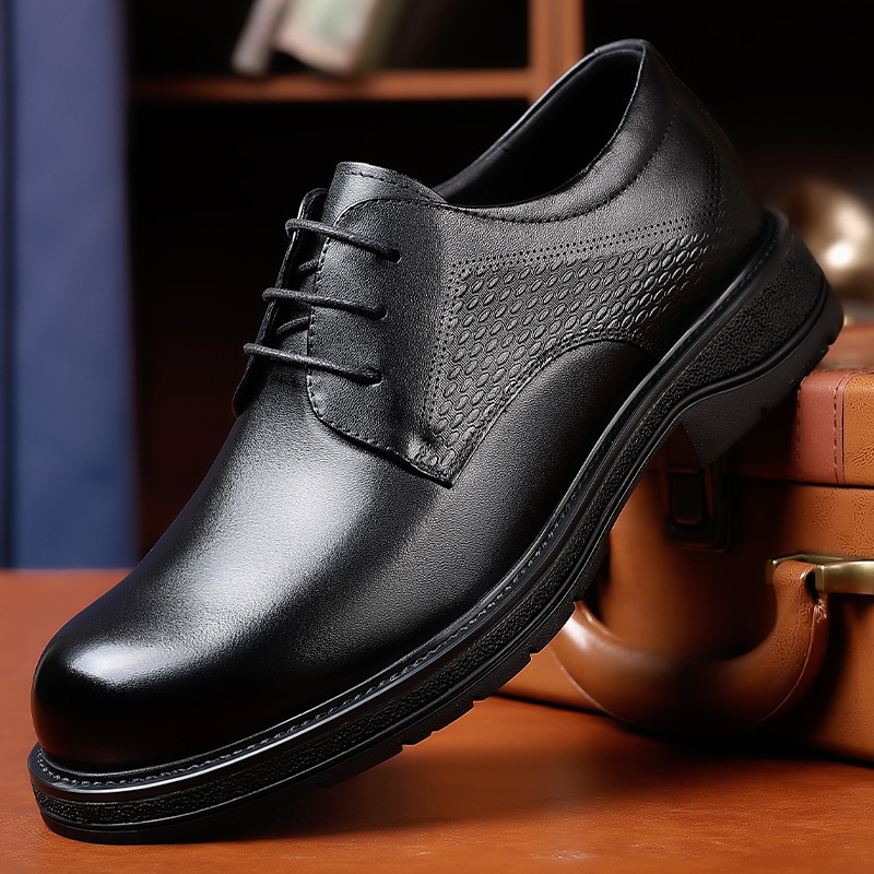 Top Layer Cowhide New Men's Business Leather Shoes Genuine Leather Dress Casual Single-Layer Shoes Men's Big Head Thick Sole Men's Shoes for Hair