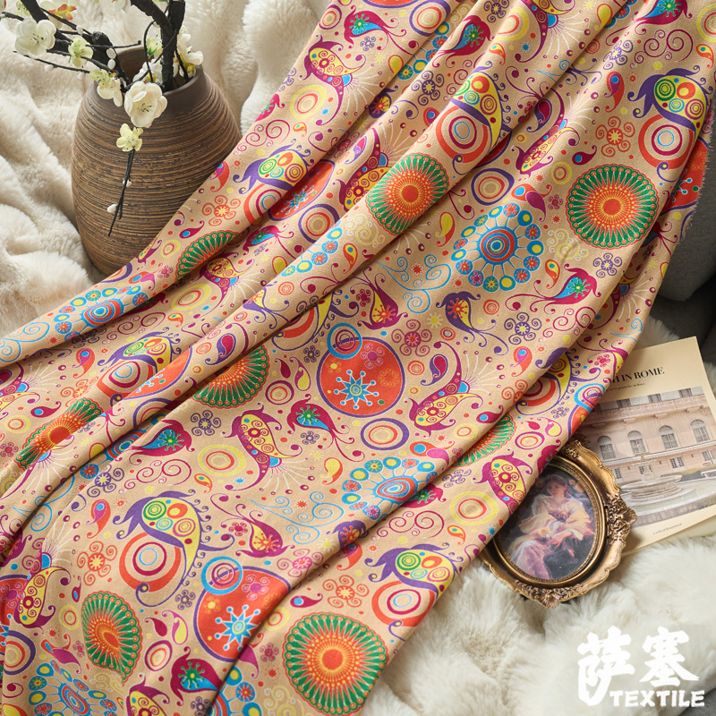 Picture of Hemp Cotton Digital Printing Fabric Ethnic Style Retro Style Bohemian Fabric Hotel Pillow Bar Tablecloth