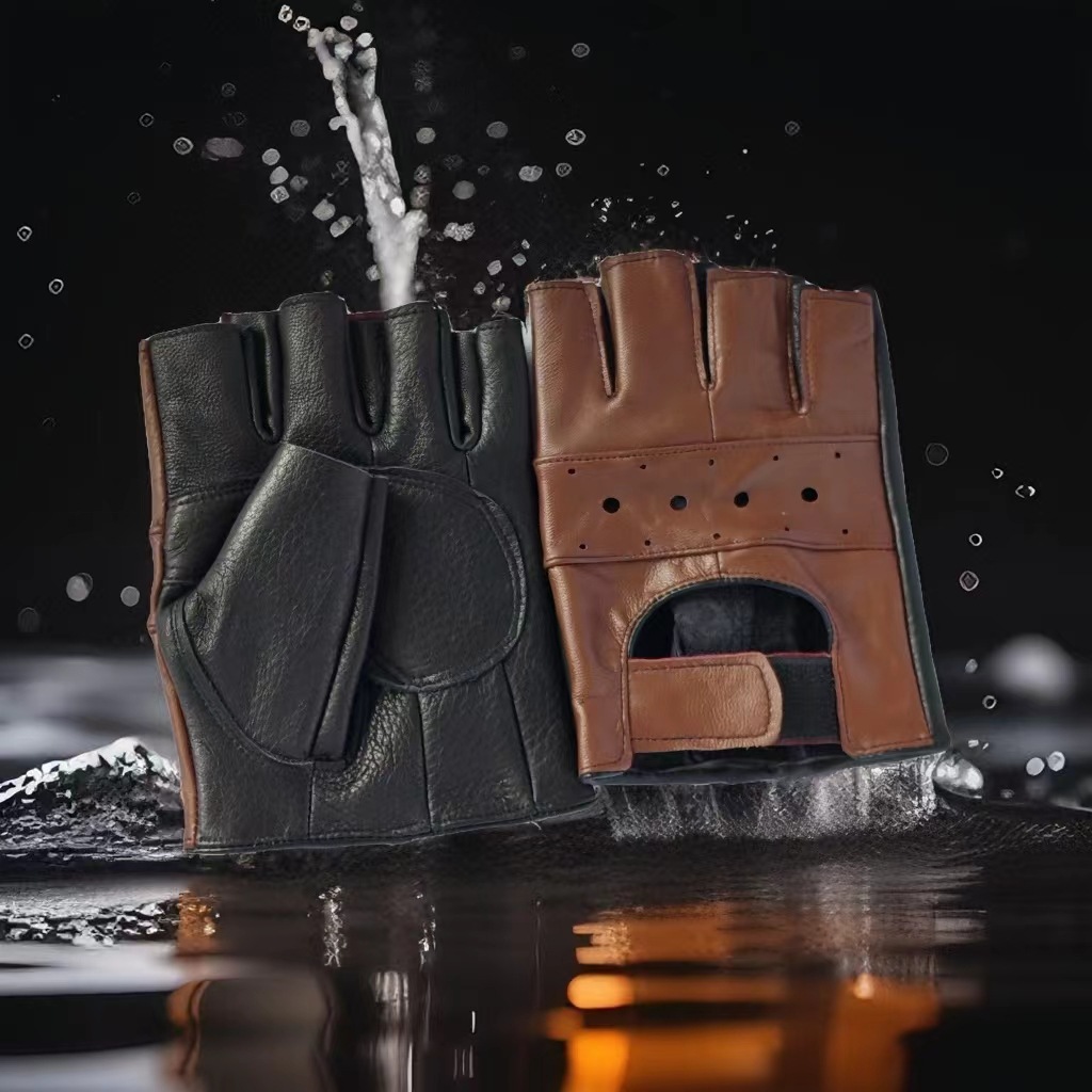 Men's leather half-finger gloves are currently available in 2 colors for other colors, wear-resistant and breathable cycling sports apparel