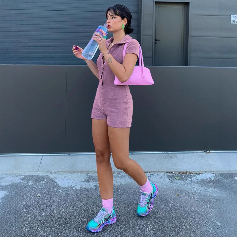 Picture of 2023 Amazon Spring and Summer Shorts European and American Hot Girl Women's Sexy Lapel Button Solid Color Hot Jumpsuit