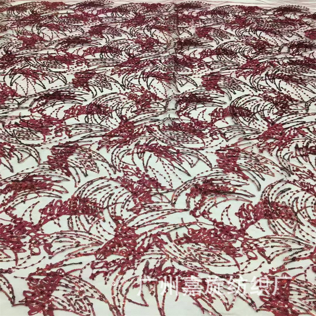 French Retro Red Line Sequin Small Bead Tube Lace Fabric Han Dynasty Cheongsam Children's Clothing Half Skirt Embroidered Cloth