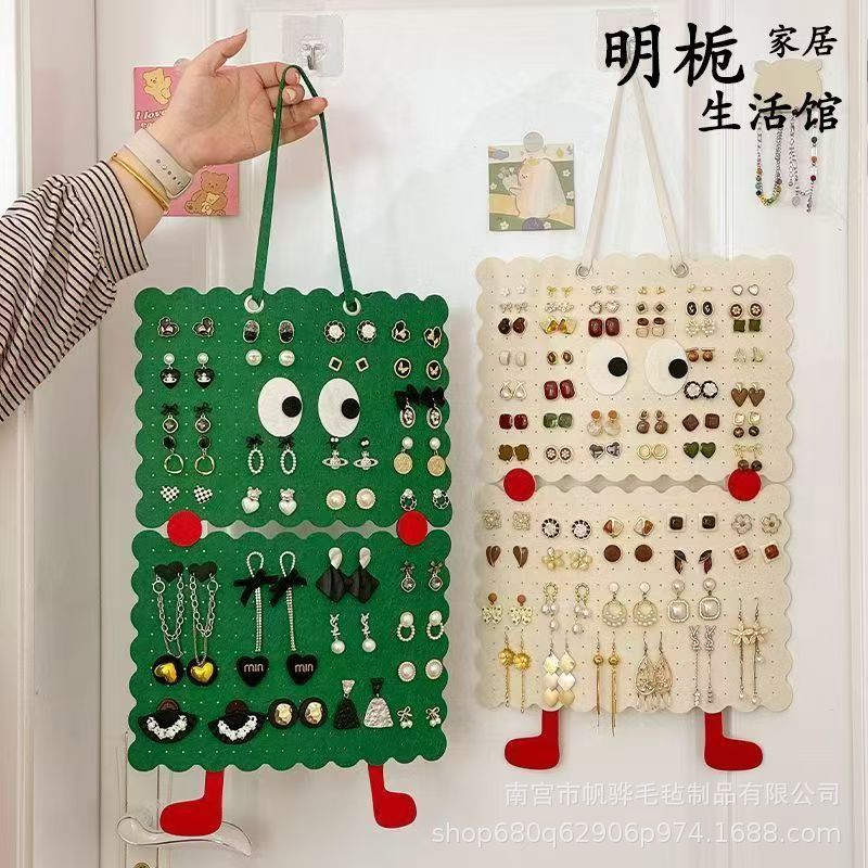 [Little Monster Earrings Storage Handy Gadget Felt Hanging Bag Creative Jewelry Wall Hanging Behind the Door Wall Earrings Display