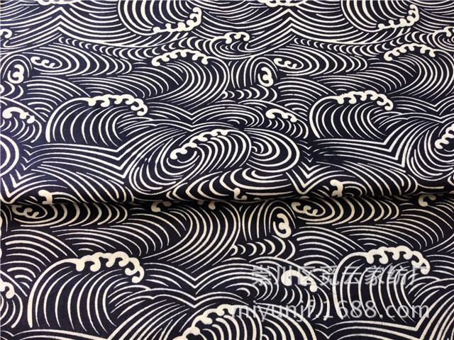 Picture of [Japanese style and wind] navy blue Xiangyun wave ripple cotton twill printing cotton fabric without fluorescent agent