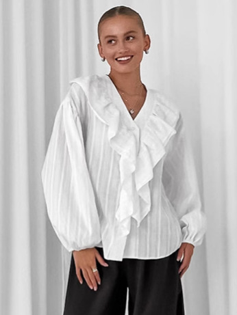 French convex jacquard flounce long sleeve women's shirt 2024 European and American autumn and winter fashion new cross-border wholesale top
