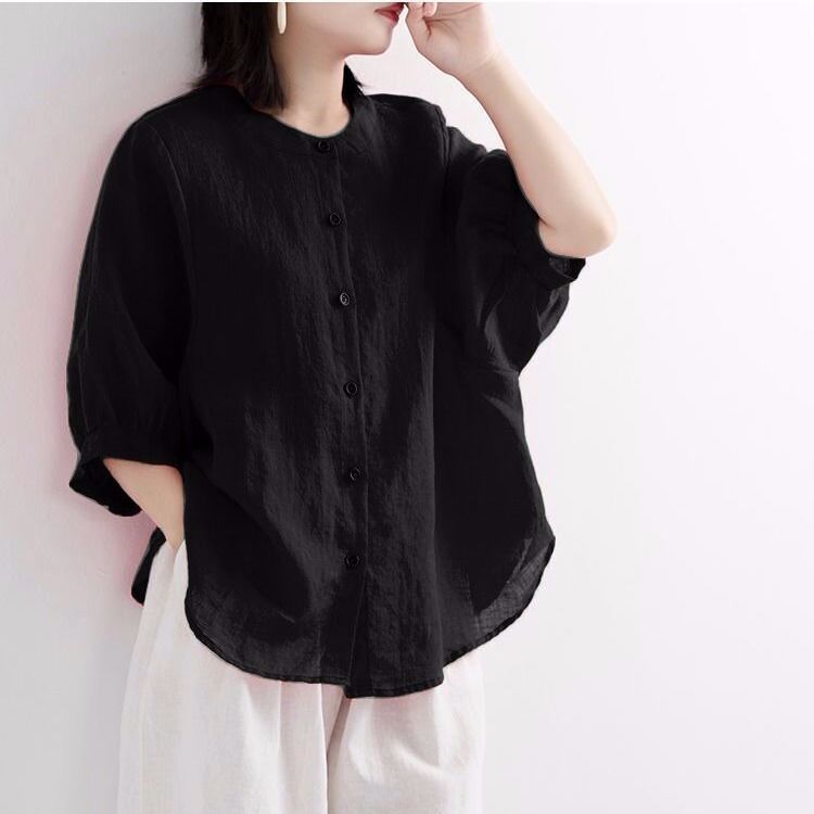 Picture of 2024 Early Spring New Women's Shirts Women's Design Niche Summer Retro Literary Lantern Sleeve Cotton and Linen Tops Trendy