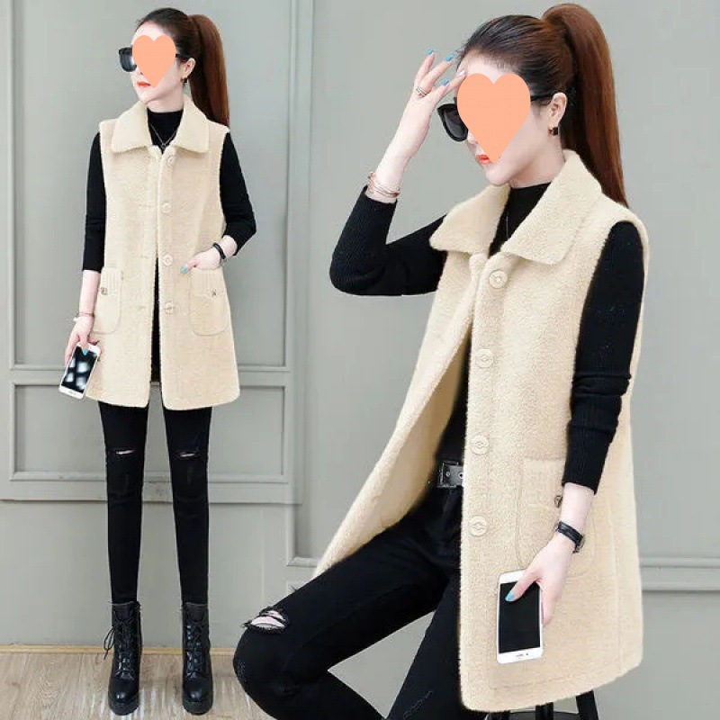 Women's Vest All-match Outer Wear Winter New Imitation Lamb Velvet Fur One-piece Mid-length Waistcoat Vest Jacket