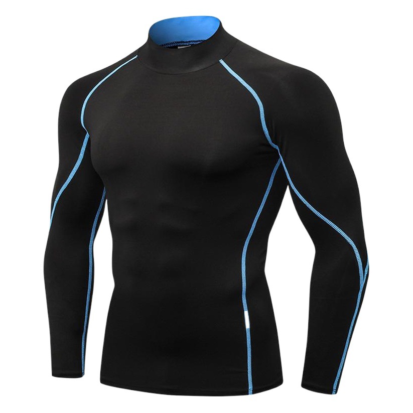 Men's Turtleneck Fitness Long-Sleeved Pro Sports Running Long-Sleeved T-Shirt Autumn and Winter Elastic Quick-Drying Stand-Up Collar Sweatshirt 1058