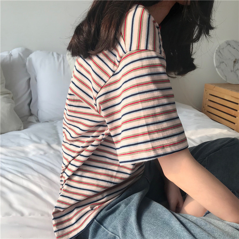 Picture of Summer striped short sleeve T-shirt women's new Korean foreign trade bottoming shirt women's top plus size women's clothing a generation of hair