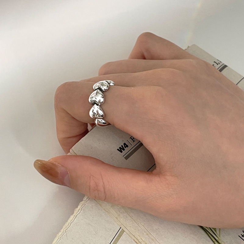 Picture of Casual Heart Ring Women's Fashion Retro Heavy Industry Peach Heart S925 Silver Open Ring Elegant Hip-Hop Index Finger Ring Trend