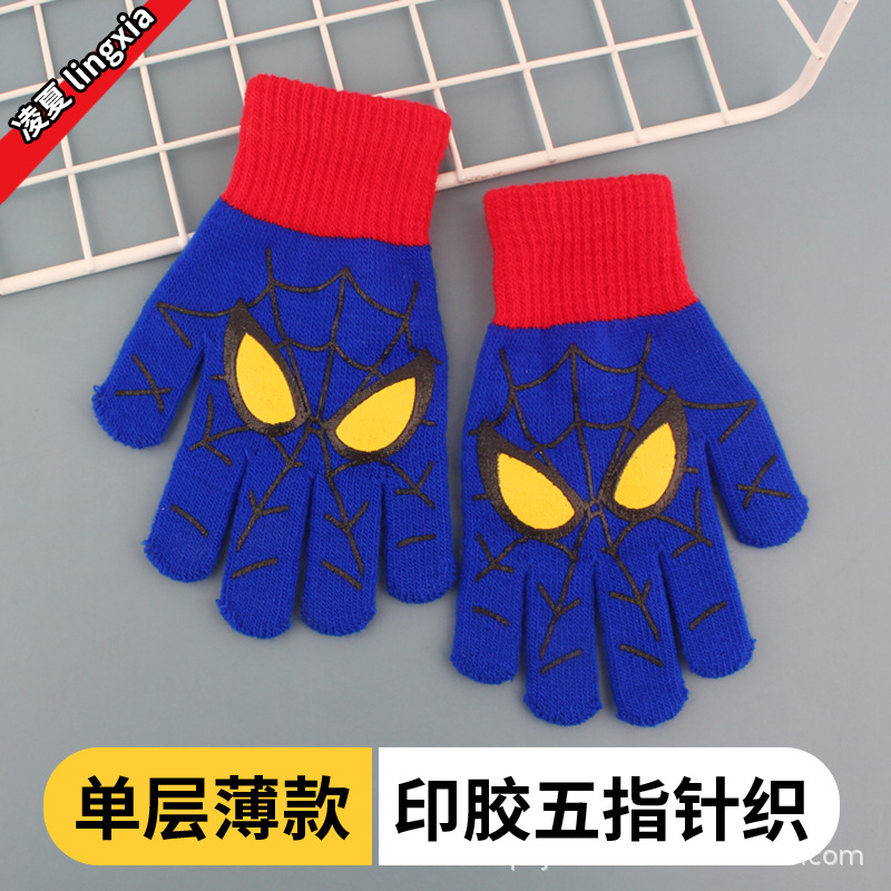 Picture of Children's Gloves Winter Warm Double Layer Boys' Cartoon Sub-finger Half-finger Baby Five-finger Writing Two-piece Set Anti-freezing Hand
