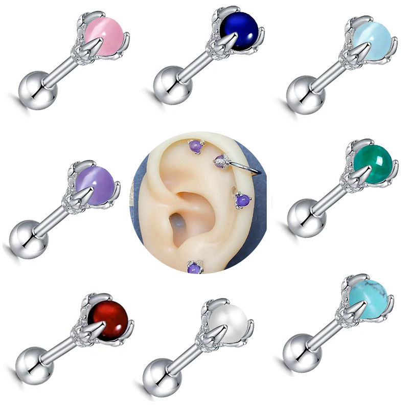 Cross-border stainless steel Black Dragon Claw stud earrings personality simple Opal screw disassembly ear soft bone nail piercing jewelry