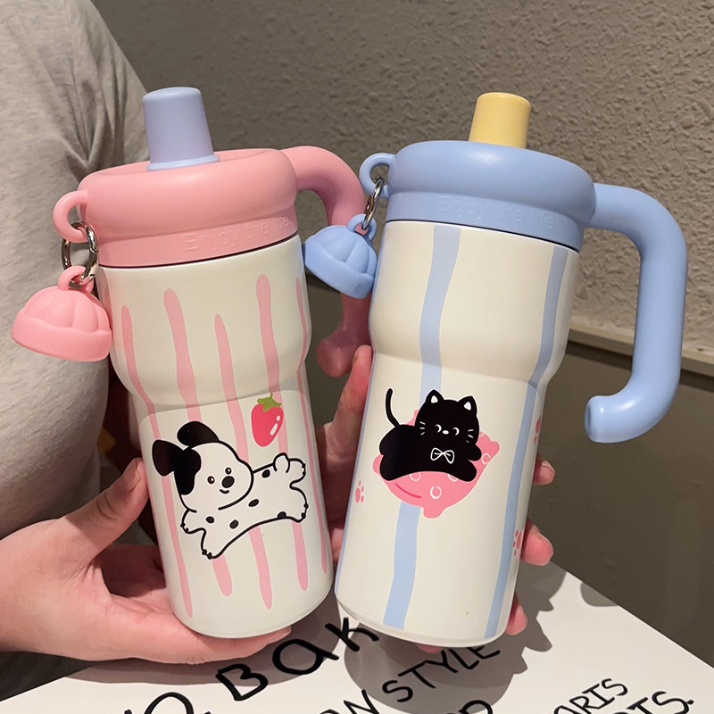 Straw thermos cup ladies high color value 316 stainless steel cold ice bully cup large capacity water cup for men and women students