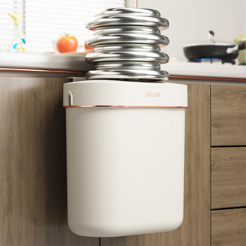Picture of Wall-mounted trash can, household kitchen, bathroom, toilet, special gap, kitchen waste paper basket, punch-free storage bucket with lid
