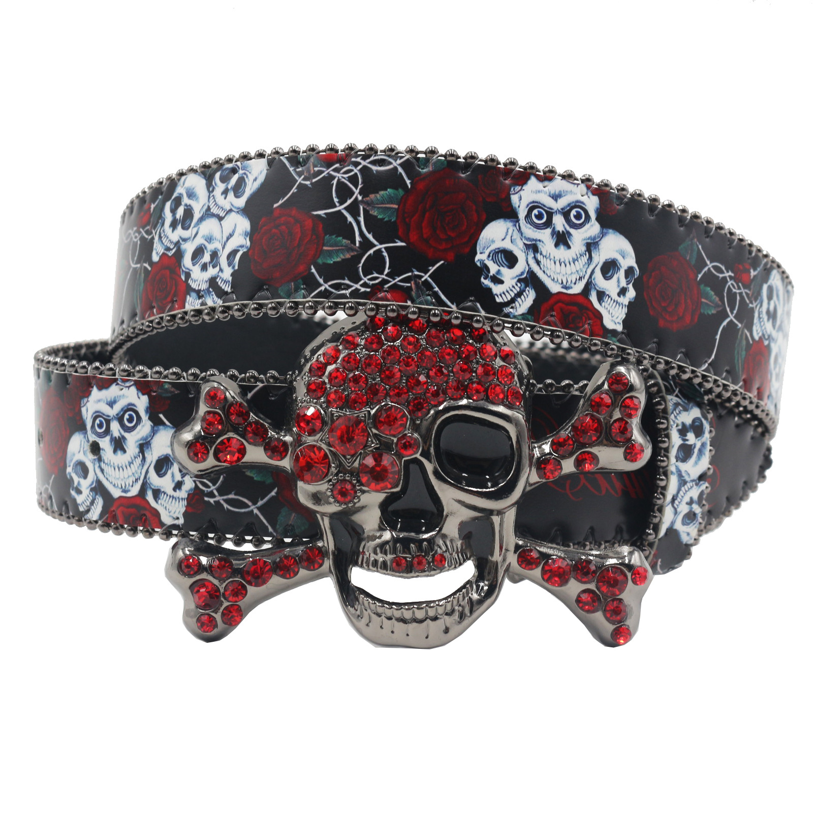Original Big Skull Water Drill Printed Graffiti Belt Y2K Trendy Leather Printed Belt Subculture Trend