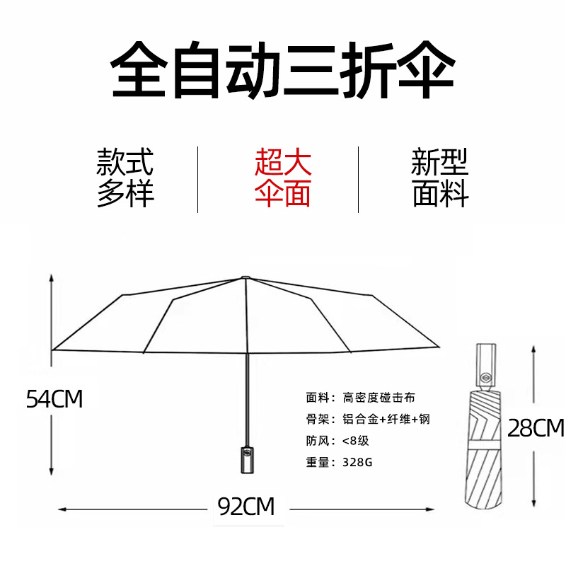 Picture of Full automatic three fold umbrella folding umbrella wholesale black rubber sunscreen sunshade umbrella gift umbrella logo advertising umbrella custom