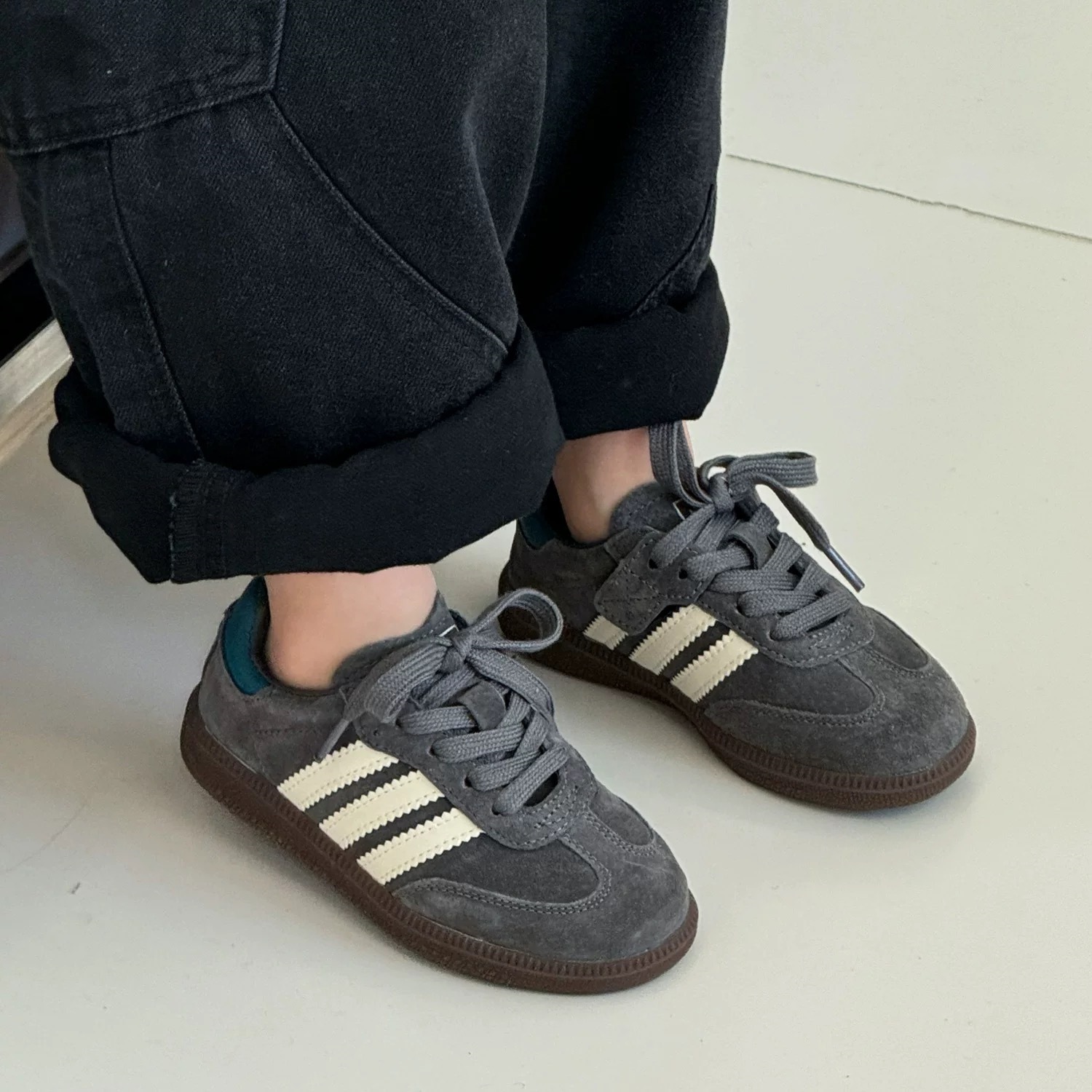 Genuine Leather Children's Training Shoes Four Seasons Lightweight Boys' sneaker Soft-soled Korean Style Girls' Casual Board Shoes Deep Space Grey