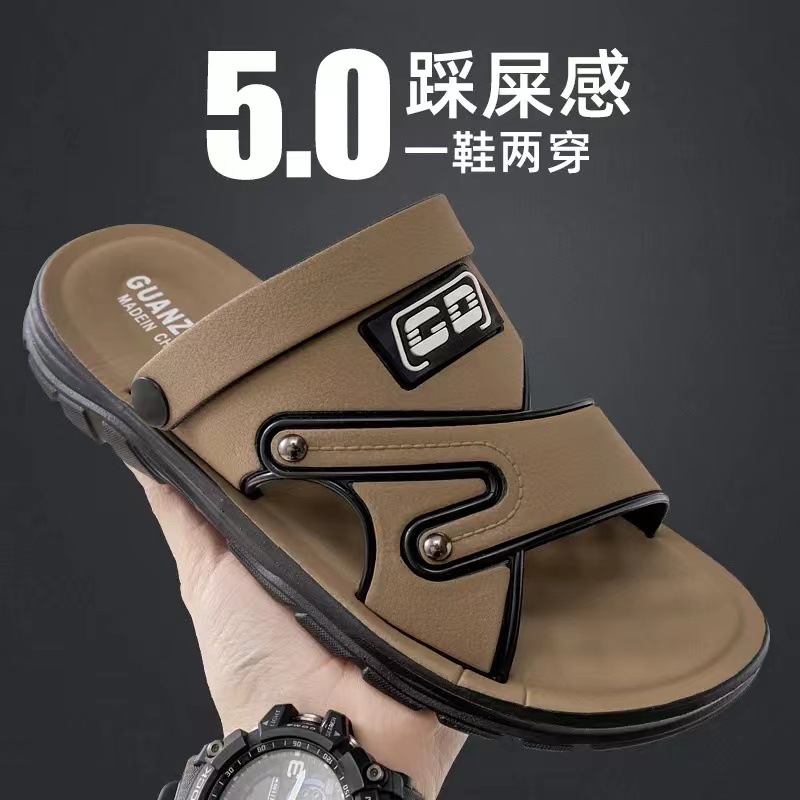New summer men's platform non-slip soft rubber sole wears driver black and brown work dual-purpose beach sandals