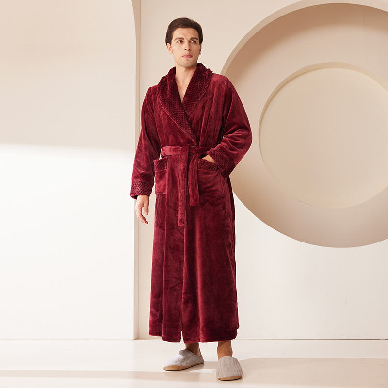 Picture of Splicing Technology Plus Fat Large Size Loose Flannel Couple Nightgown Men and Women Coral Velvet Bathrobe Bathrobe Autumn and Winter