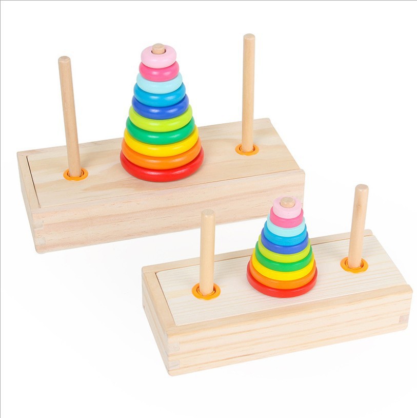 Picture of 10-layer wooden rainbow ring Jenga ring matching building blocks logical thinking training customs clearance toy batch