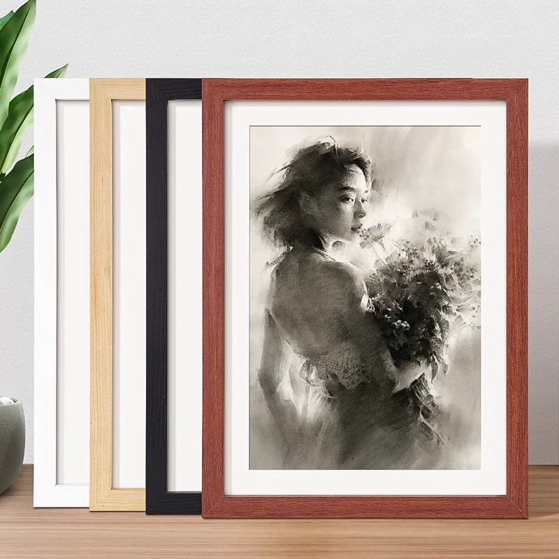 Picture of Wooden photo frame hanging wall a3A4 picture frame mounted self-mounted children's sketch oil painting display frame puzzle frame wholesale