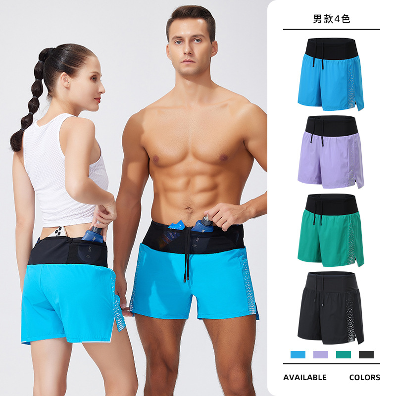 Couples Marathon Cross-country Running Quick-drying Shorts Double-layer Loop Waist Zipper Pocket Anti-light Three-point Sports Pants