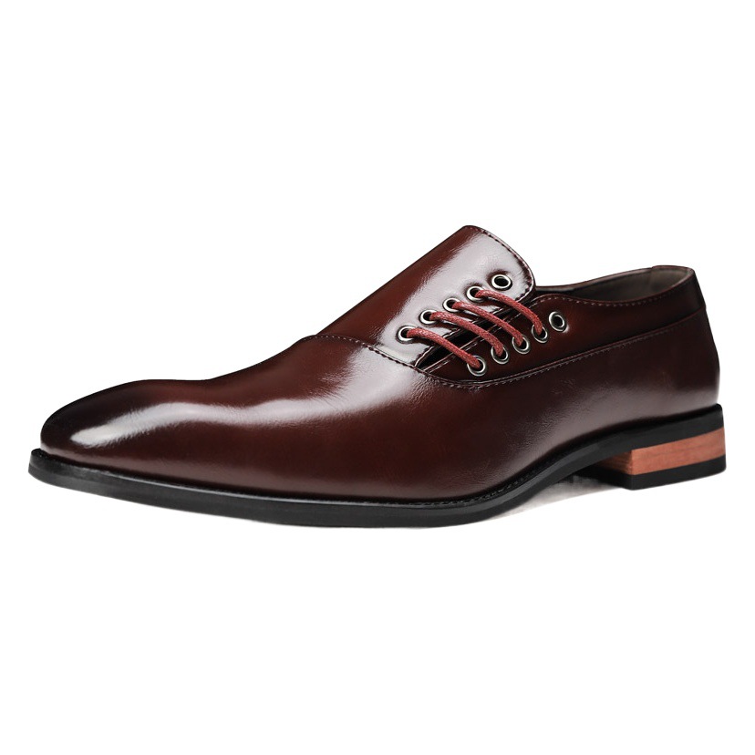 Men's shoes fashion business casual shoes formal leather shoes spring low-top brushed pointed toe side lace-up plus size cross-border leather tide