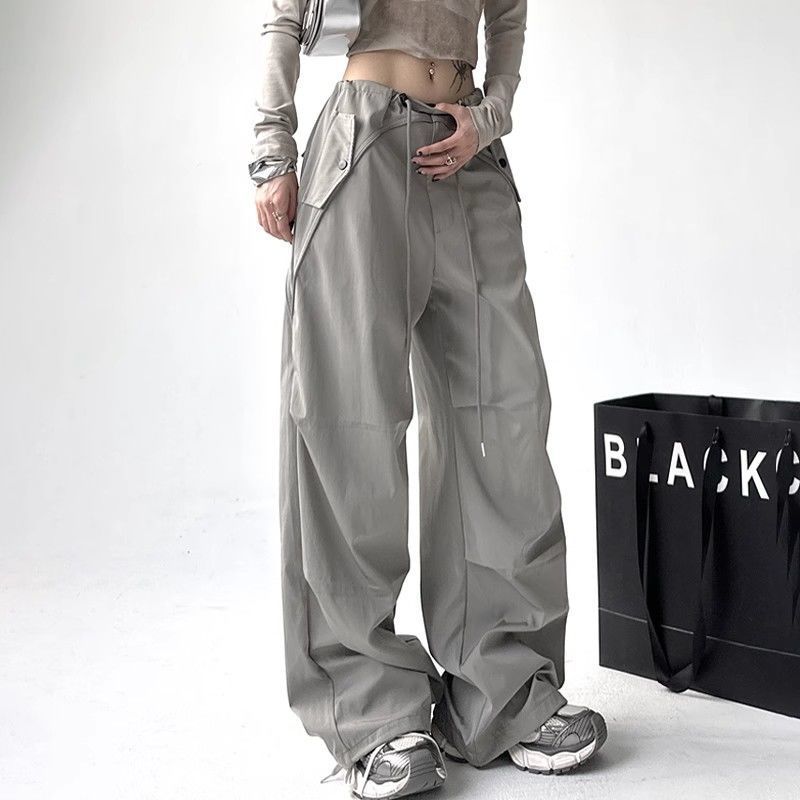 Landing paratrooper pants women's functional overalls pants large pocket American style high street wide leg pants loose yuppie feeling drag high street tide