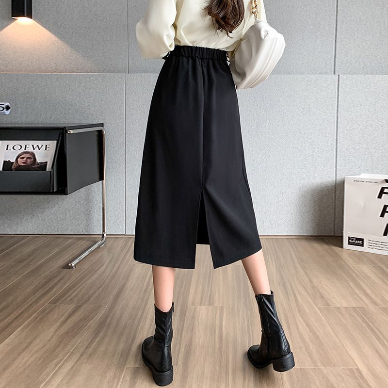Women's Autumn and Winter Stylish Waist Skirt Small Figure Slimming Hip Skirt Fashionable Mid-length Split One-step Skirt