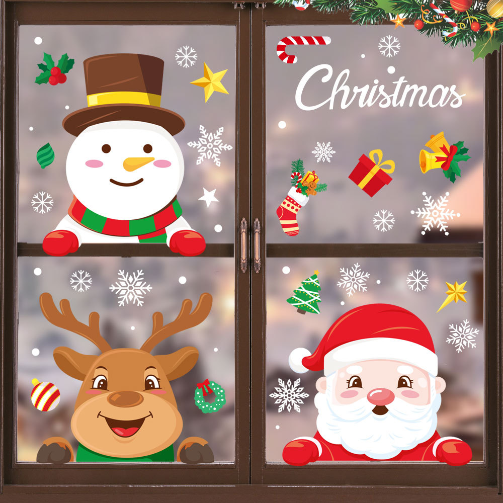 Cross-border hot sale Christmas decoration Christmas tree elderly snowman snowflake static stickers combination home Christmas decorations