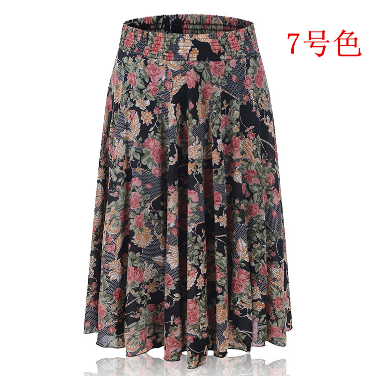 Picture of Middle-aged and elderly summer thin skirt mother's elastic waist color ice silk mid skirt high waist elastic dancing skirt