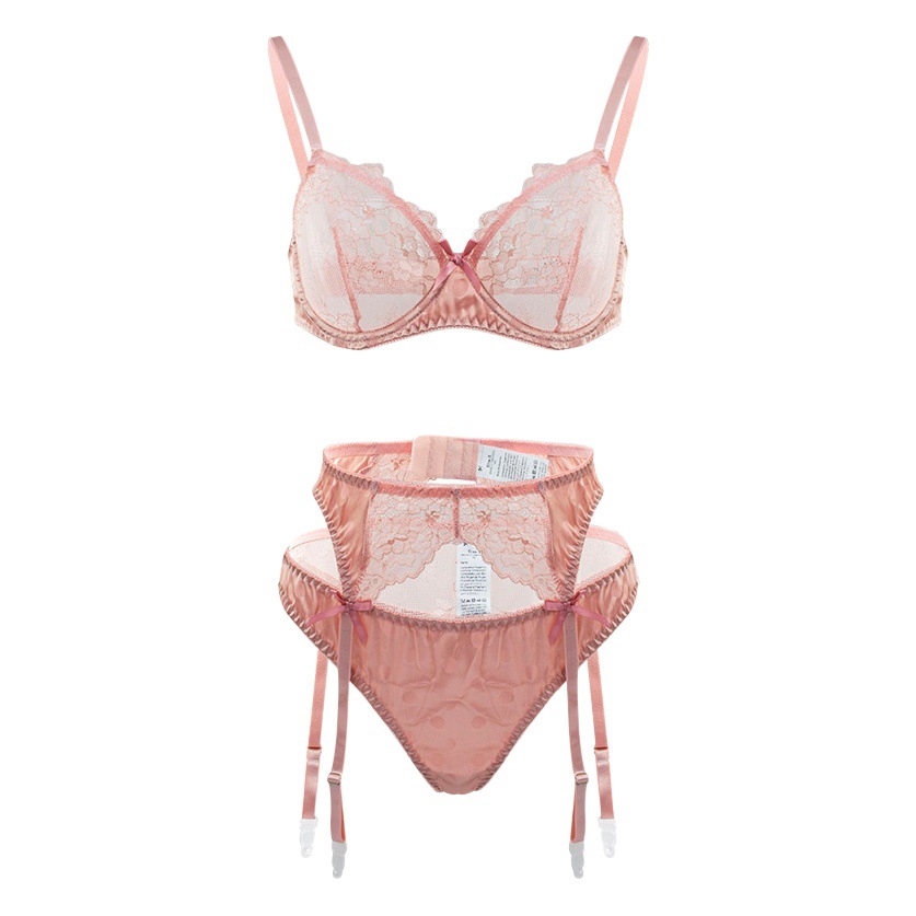 Amazon Cross-border Hot Sexy Underwear Women's Set Polka Dot Briefs Perspective Lace Sexy Three-piece Set