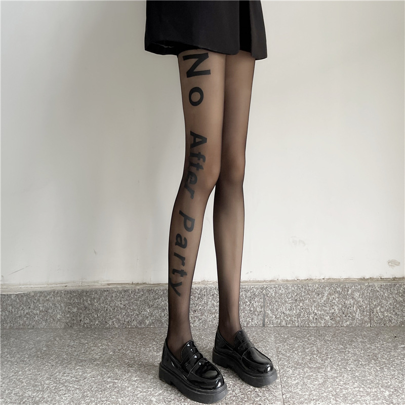 NO English letter stockings ultra-thin velvet arbitrary cut pantyhose female thin anti-hook silk black sexy black silk