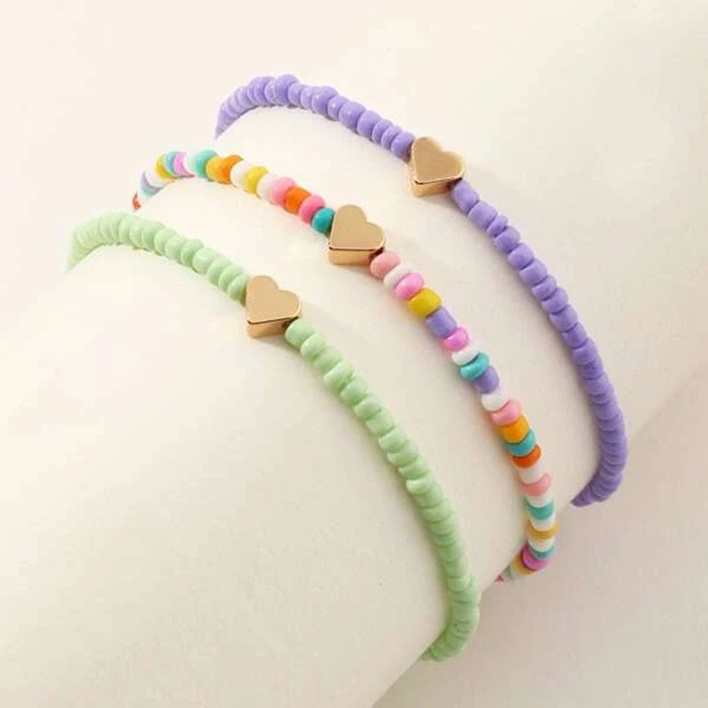 Fashionable Personalized Simple Bead Heart-shaped Anklet Beach Small Fresh Childlike Love Elastic Adjustable Foot Accessories for Women